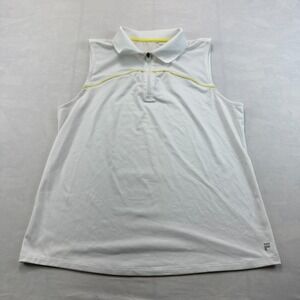 Fila Sport Golf Tennis Polo Shirt Womens Large White Sleeveless Collared 1/4 Zip